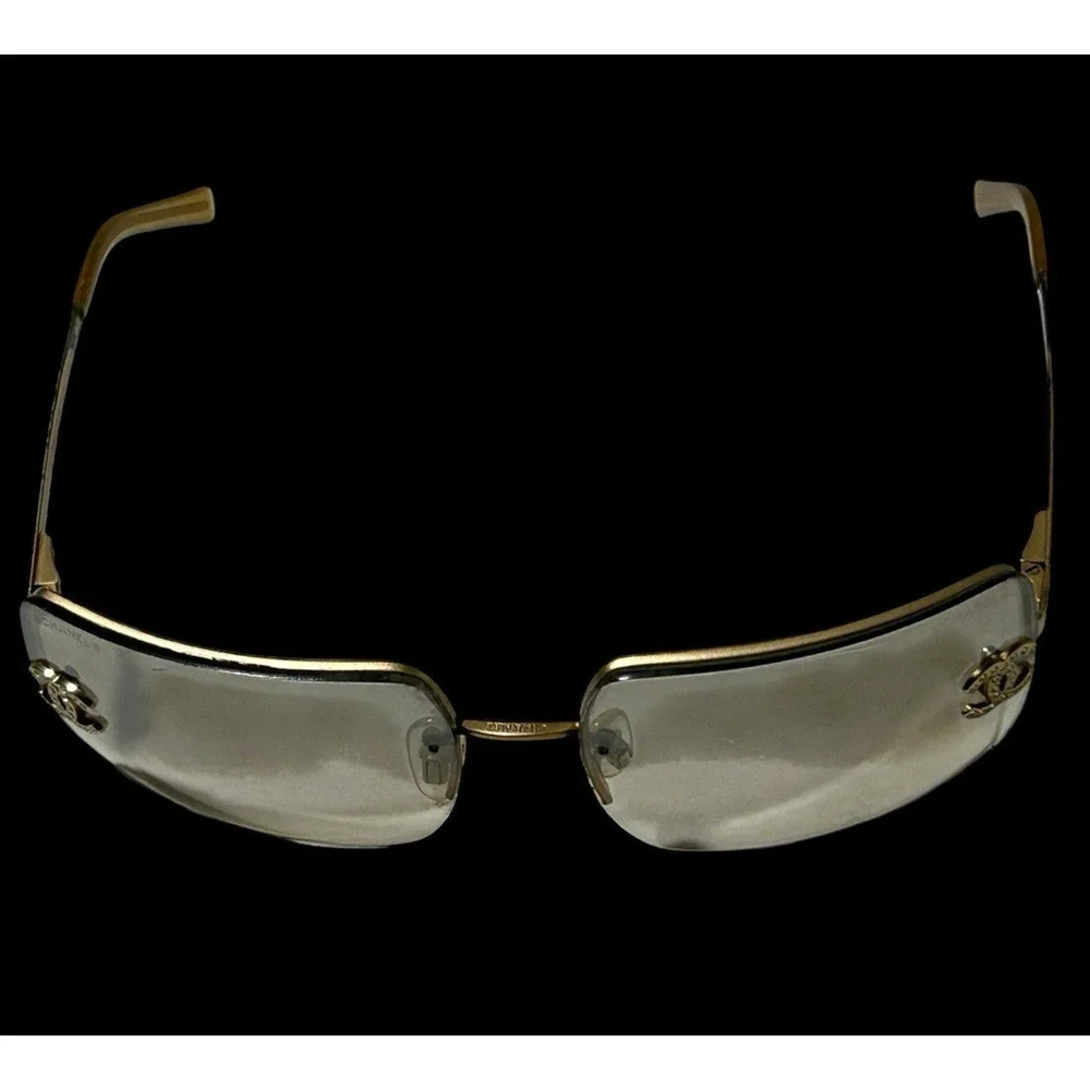 CHANEL 4092-B Rimless Sunglasses Gold CC Coco Mark Rhinestone Authentic Italy